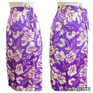 NWT Japna Tropical Floral Print Wrap Front Tie Side Satin Midi Skirt